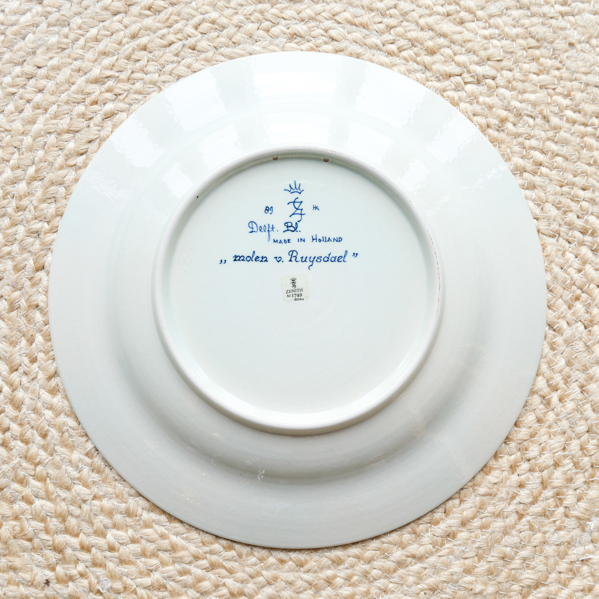 Platte med kanal og mølle, Hollandsk Delft platte