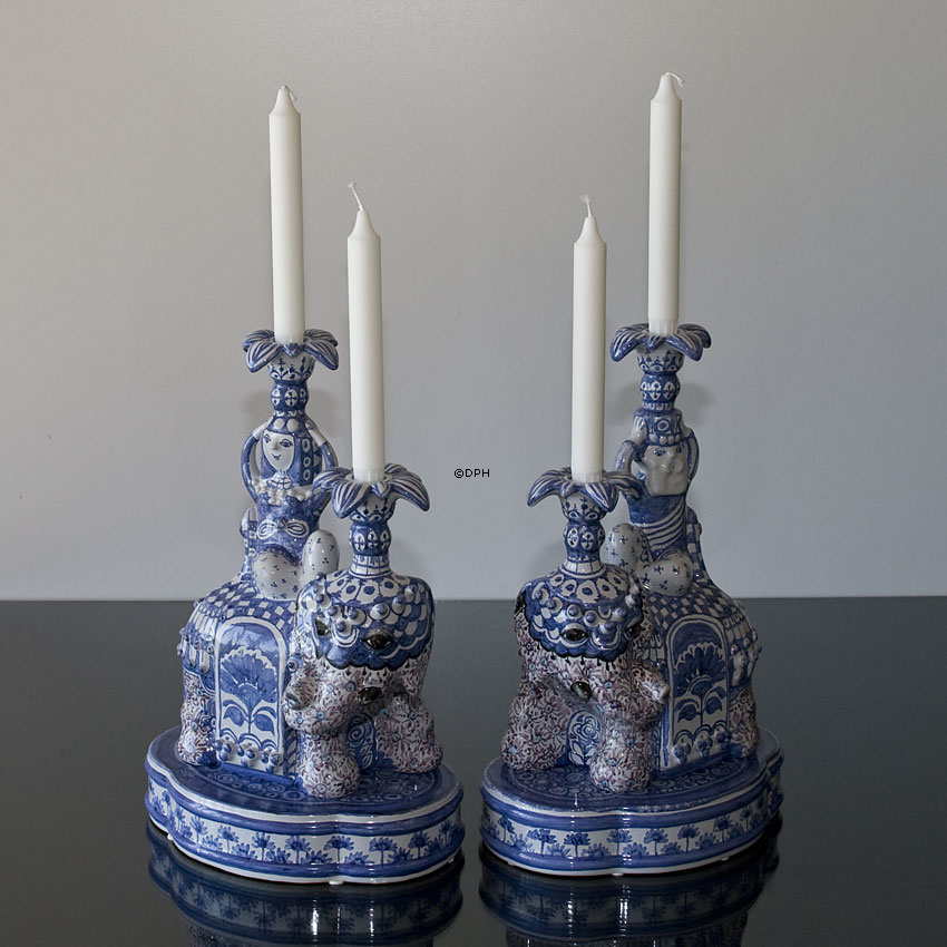 Wiinblad Dronningen af Saba elefant, og Kongen af Saba, sæt af 2 figurer, signeret af Bjørn Wiinblad, penseldekoreret, unik, blå/hvid farvet