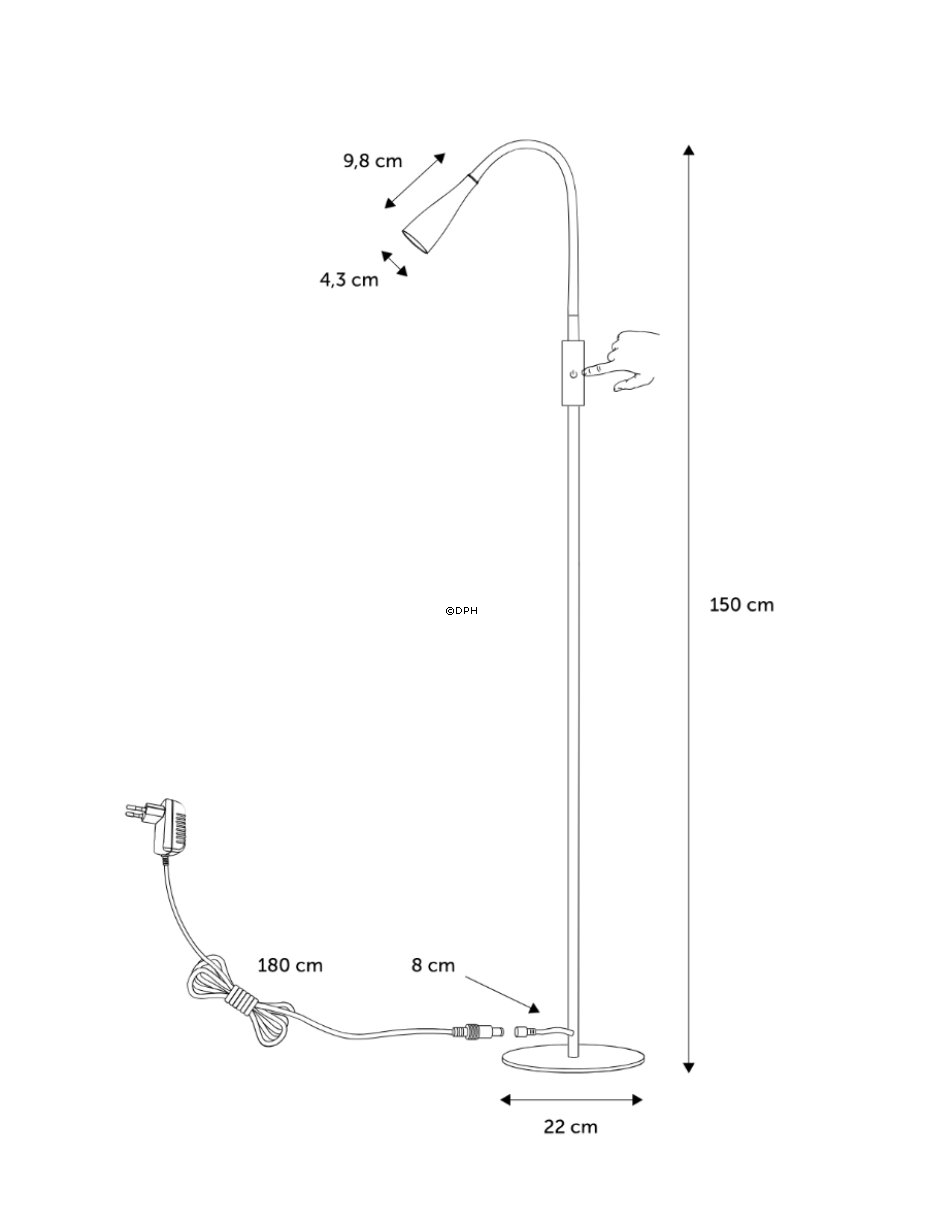 Twist LED Gulvlampe dæmpbar,  hvid