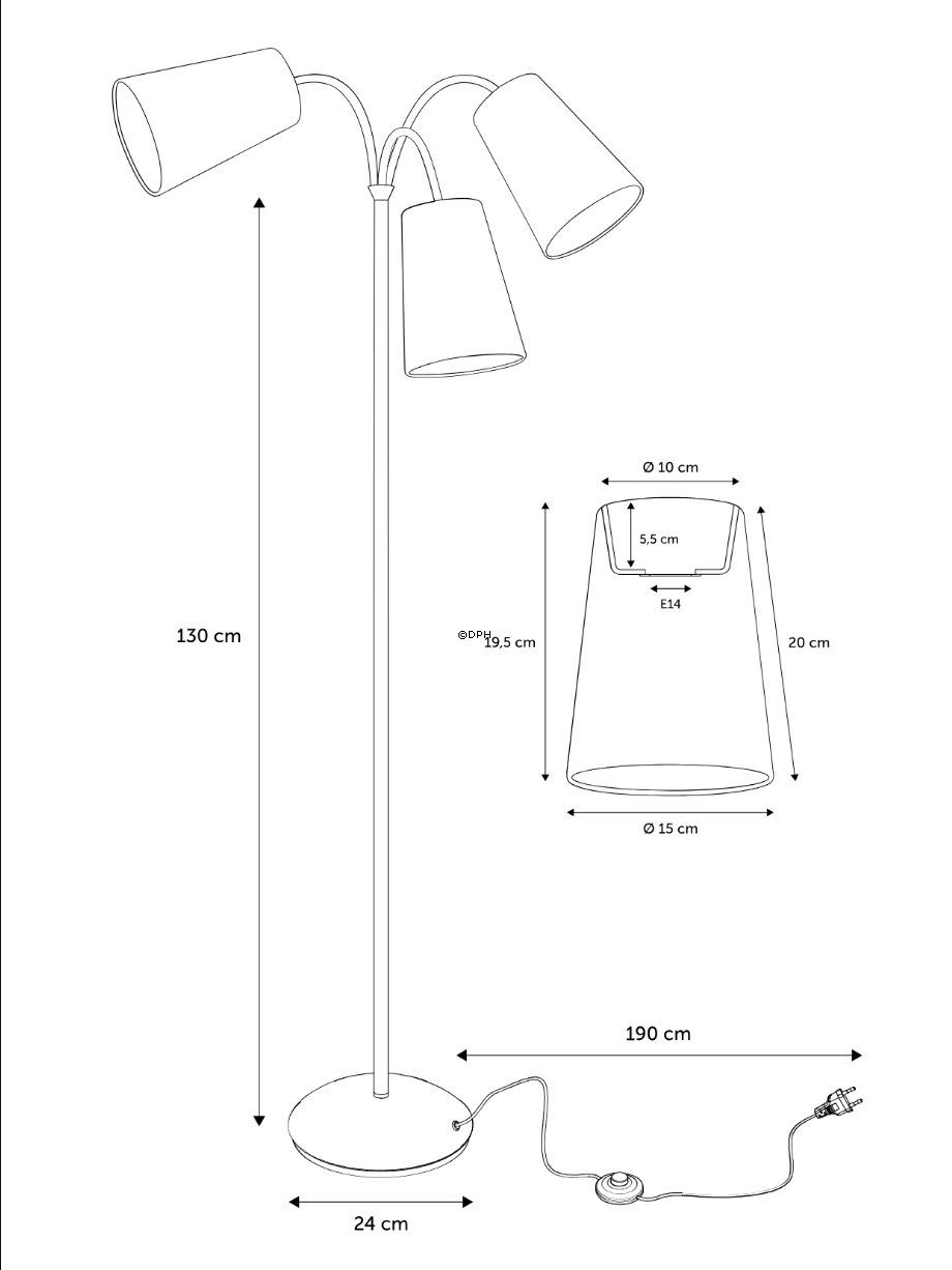 Salsa Gulvlampe Guld - m/stovgron, off white og flaskegron lampeskærm