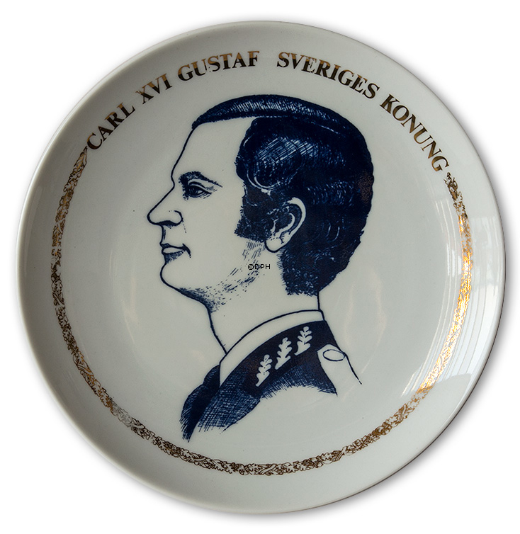 Elgporslin mindeplatte sæt af to platter med Carl XVI Gustaf og Dronning Silvia