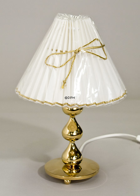 Hvid plissé lampeskærm med GULD-tråd, passer til Asmussen dråbe lampe med 3 dråber, sidelængde 14cm