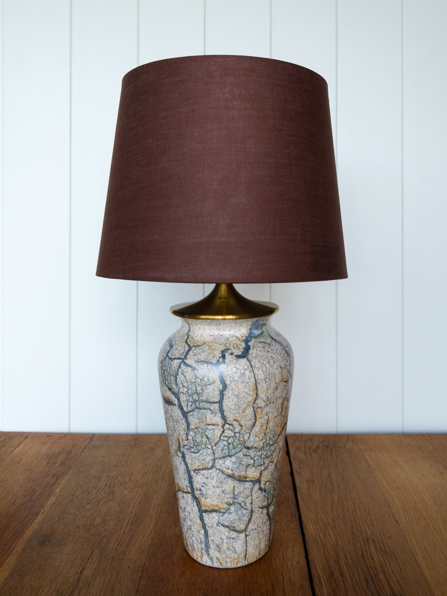 Rund cylinderformet lampeskærm 23 cm i højden, brun hørstof