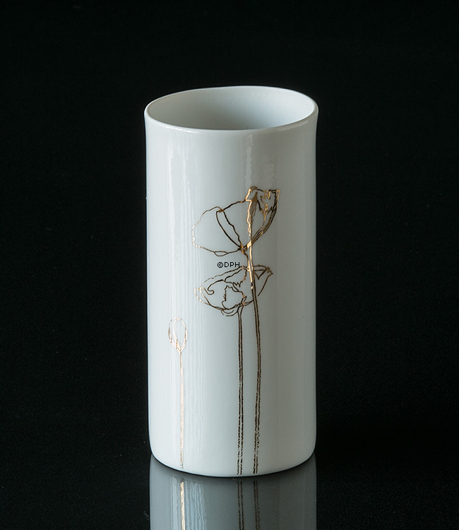 3 vaser i porcelæn med hvidt/guld motivt