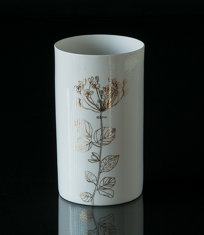 3 vaser i porcelæn med hvidt/guld motivt