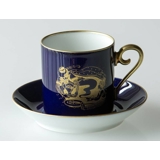 1980 Hackefors Cobalt Blue fairytale cup and saucer, Aladdin and the lamp