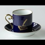 1980 Hackefors Cobalt Blue fairytale cup and saucer, Aladdin and the lamp