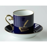 1980 Hackefors Cobalt Blue fairytale cup and saucer, Aladdin and the lamp