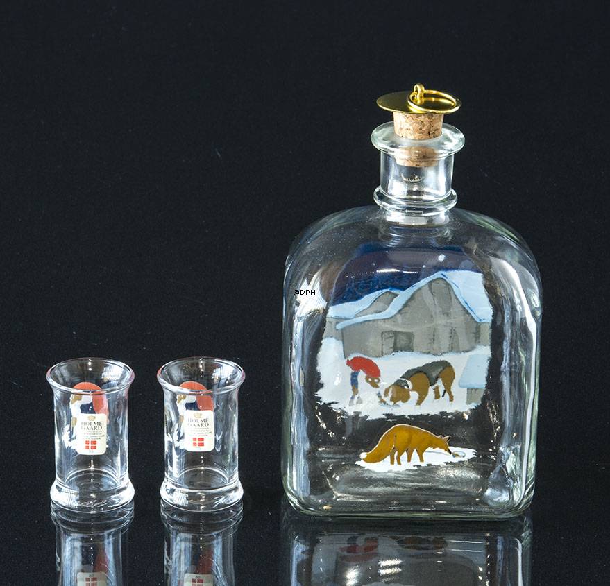 Holmegaard Wiberg Juleflaske med 2 dramglas 1991