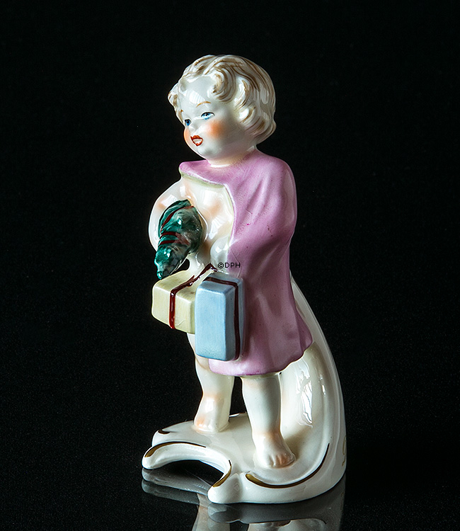 Goebel Hummel månedsfigur december pige med juletræ og gaver