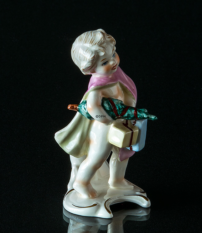 Goebel Hummel månedsfigur december pige med juletræ og gaver