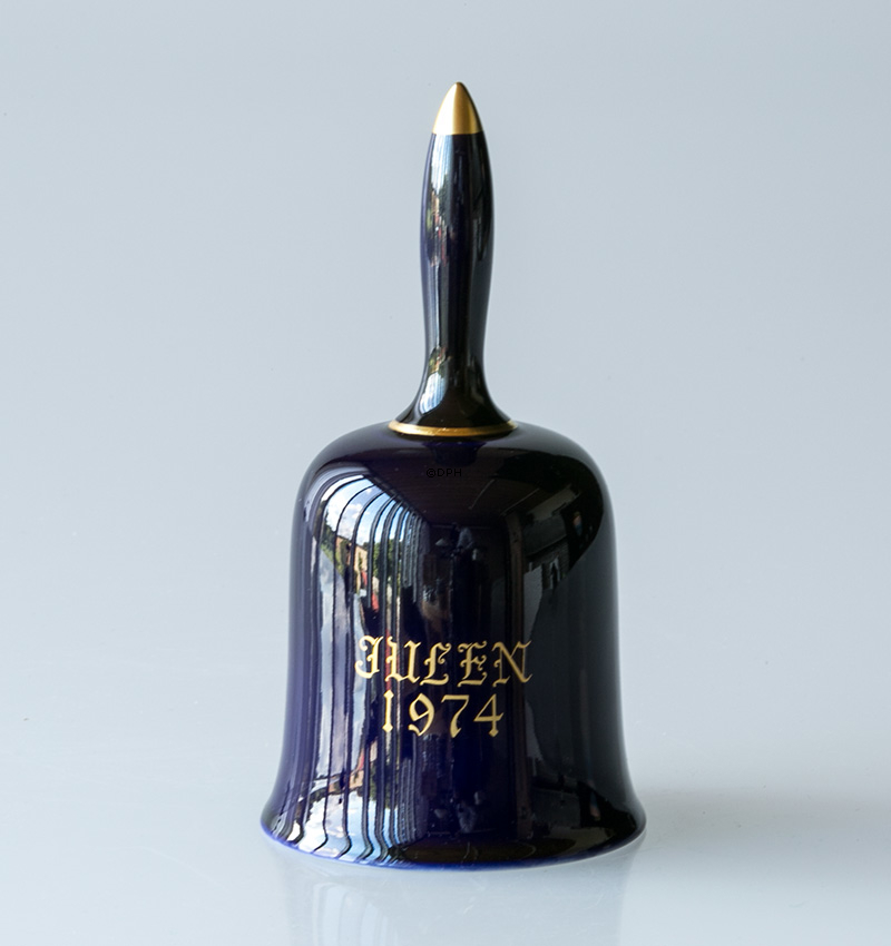 1974 Hackefors Juleklokke, lys koboltblå med guld