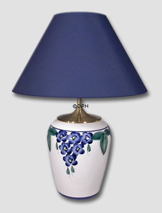 Bordlampe, hvid med blå blomster