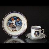 1980 Jenny Nystrom Christmas cup with cake plate, pixie with lantern in colours