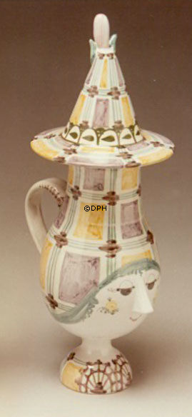 Wiinblad Kande med Hat , hånddekoreret, blå/hvid eller multi colour