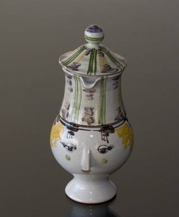 Wiinblad Kande med Hat, hånddekoreret, blå/hvid eller multi colour