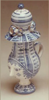 Wiinblad Kande med Hat, hånddekoreret, blå/hvid eller multi colour