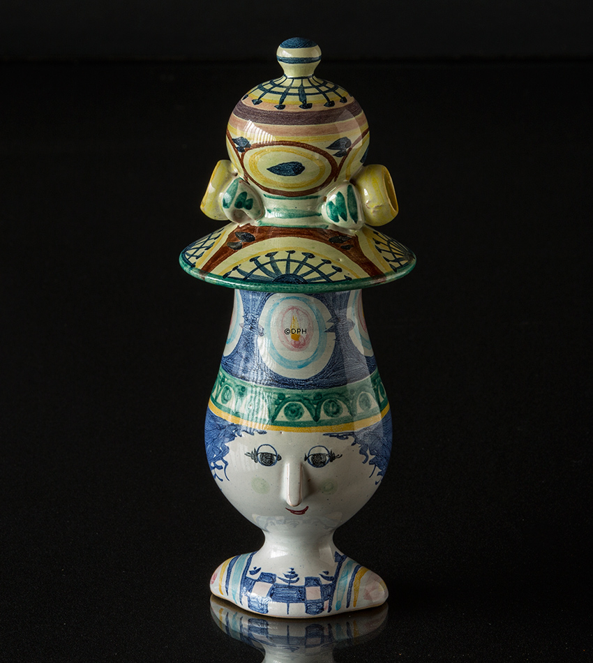 Wiinblad Kande med Hat, hånddekoreret, blå/hvid eller multi colour (Med fejl uden hat)