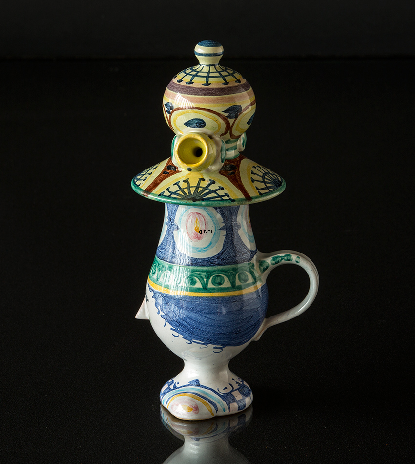 Wiinblad Kande med Hat, hånddekoreret, blå/hvid eller multi colour (Med fejl uden hat)