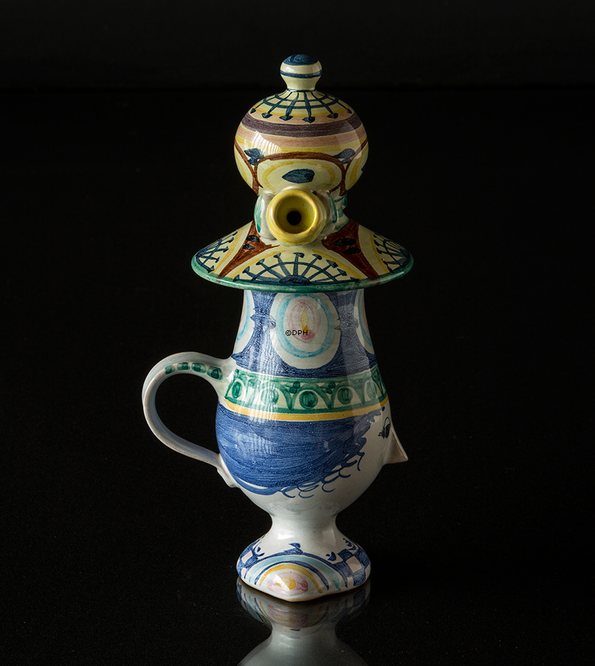 Wiinblad Kande med Hat, hånddekoreret, blå/hvid eller multi colour (Med fejl uden hat)