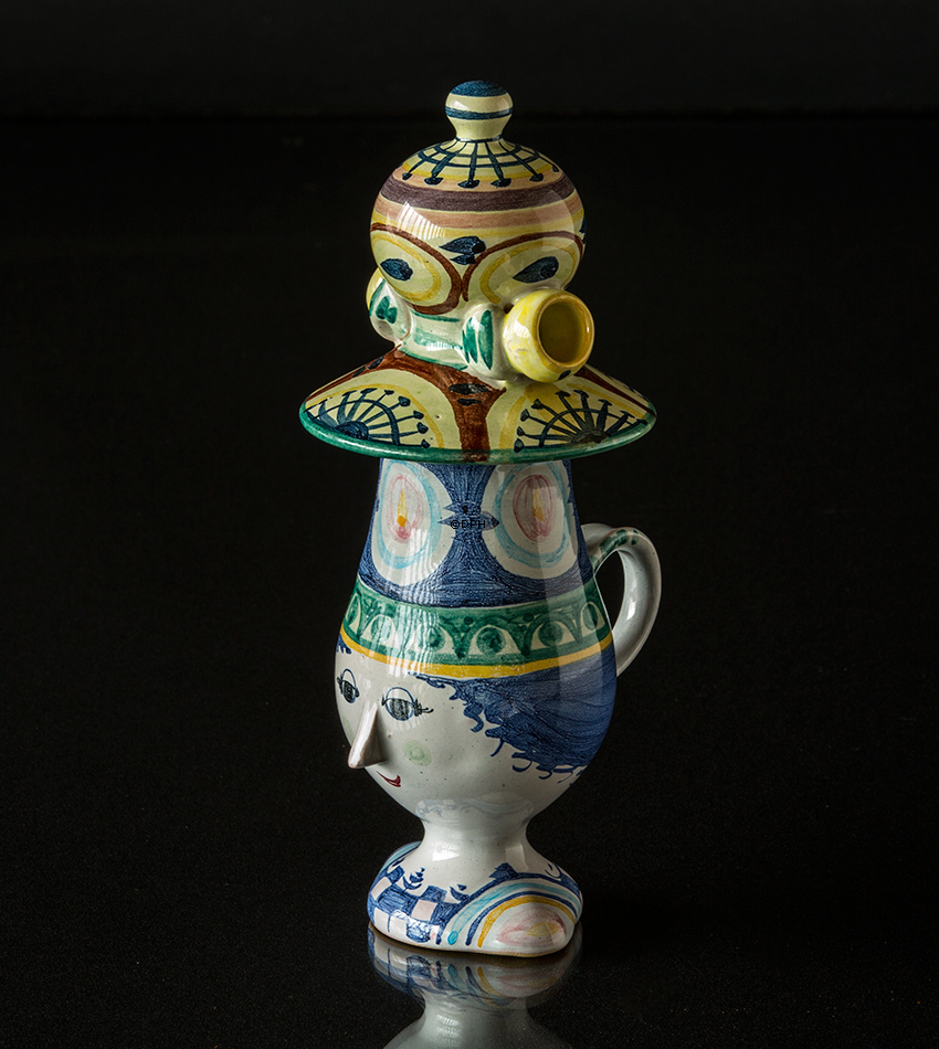 Wiinblad Kande med Hat, hånddekoreret, blå/hvid eller multi colour (Med fejl uden hat)