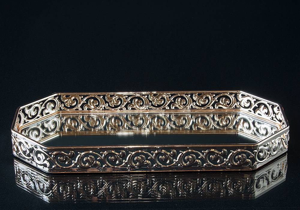 Spejlbakke med gylden kant, stor