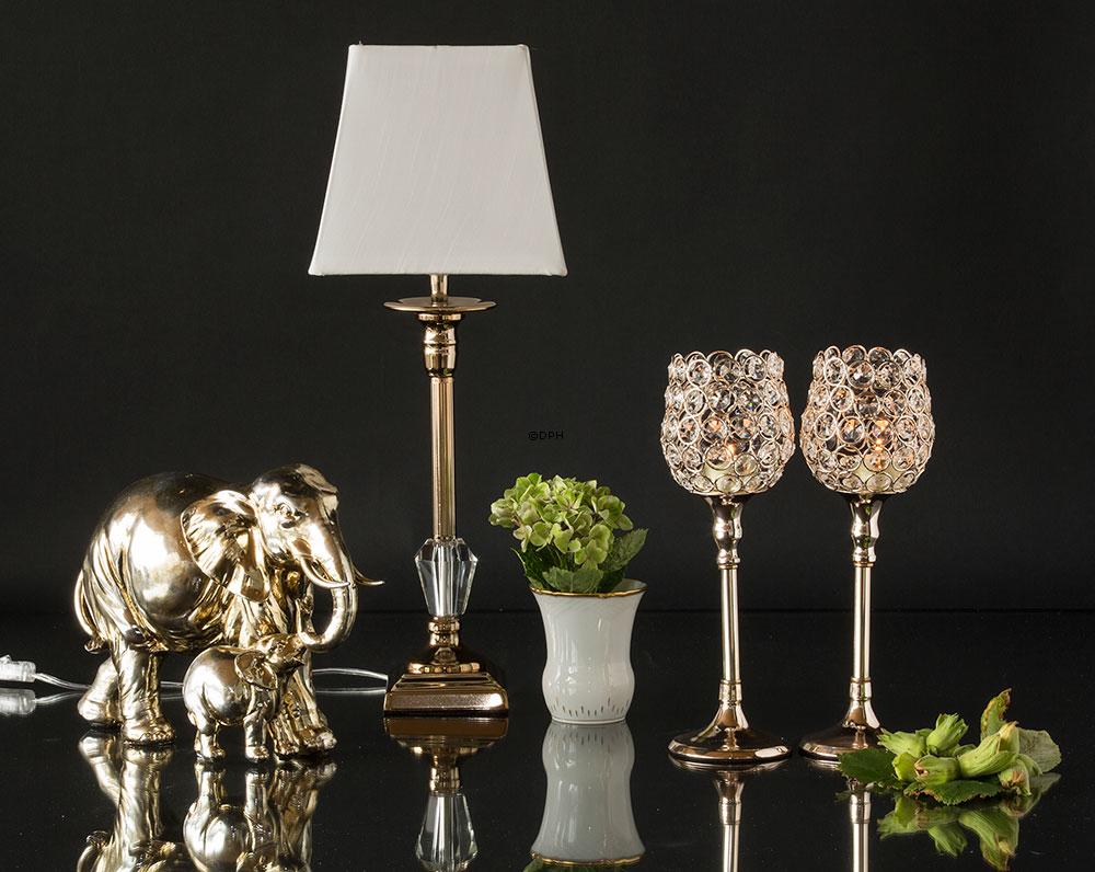 Bordlampe Gylden med krystal og skærm