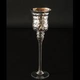 Large glass candleholder with antique silver decor