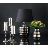 Black lamp with elegant silver stribes and lampshade