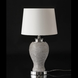 Table lamp w/small silver orbs and a round shade