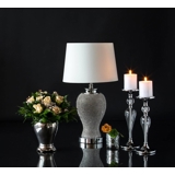 Table lamp w/small silver orbs and a round shade