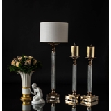Golden lamp with crackeled glass and round lampshade