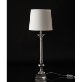 Bordlampe i krom/sølv og krystal med rund skærm