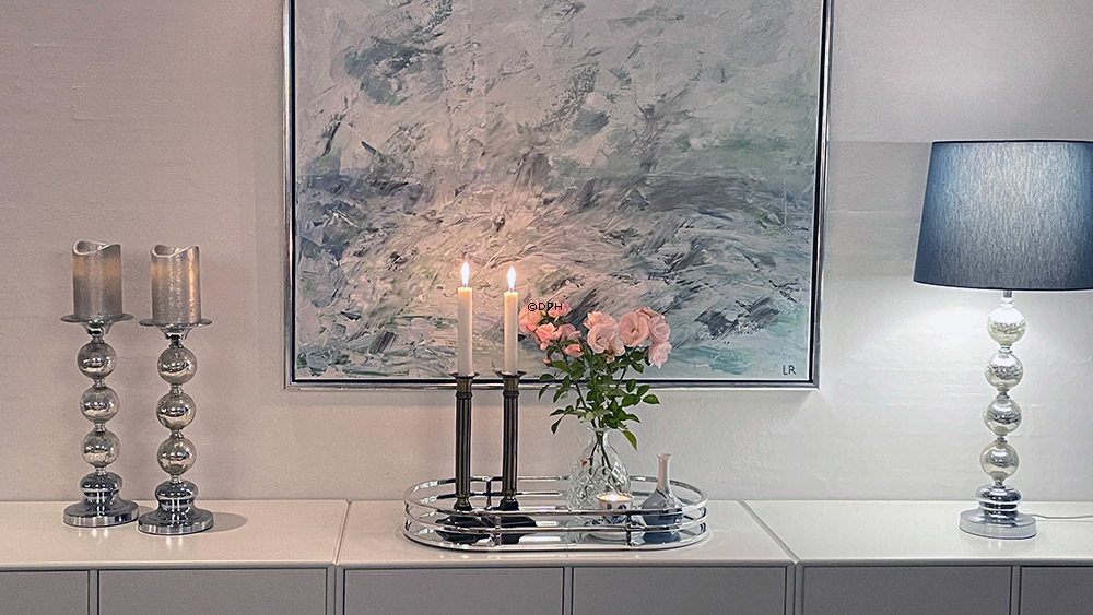 Bordlampe med kugler i krakkeleret glass og skærm