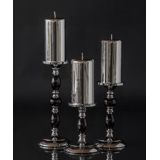 Candlesticks in chrome with black curves, set H: 15/20/27cm