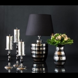 Candlesticks in chrome with black curves, set H: 15/20/27cm