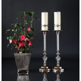 Rund lysestage i nikkel og glas