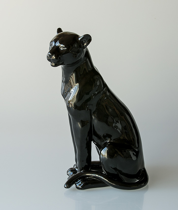 Leopard i sort siddende