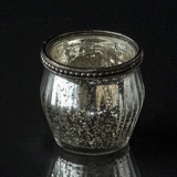 Tealight in silvered glass with metal ring