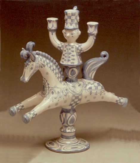 Wiinblad lysestage, Rytter, 3 lys, hånddekoreret, blå/hvid