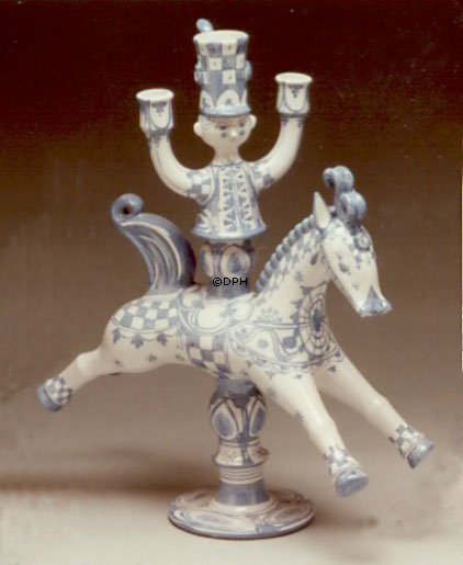 Wiinblad lysestage, Rytter, 3 lys, hånddekoreret, blå/hvid