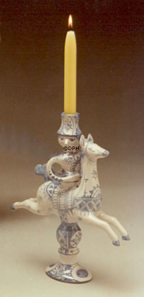 Wiinblad Rytter 1 lys Figur, hånddekoreret, blå/hvid