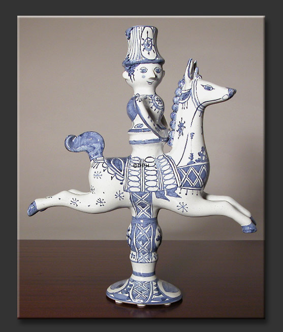 Wiinblad Rytter 1 lys Figur, hånddekoreret, blå/hvid