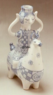 Wiinblad lysestage, Rytter med 1 lys, hånddekoreret, blå/hvid eller multi colour