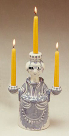 Wiinblad lysestage, Lysestage, engel med 3 lys, hånddekoreret, blå/hvid eller multi colour