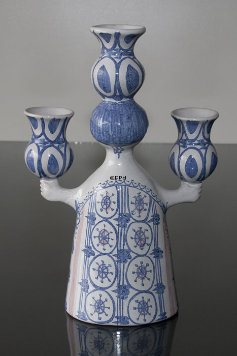 Wiinblad lysestage, Jongløse, hånddekoreret, blå/hvid eller multi colour