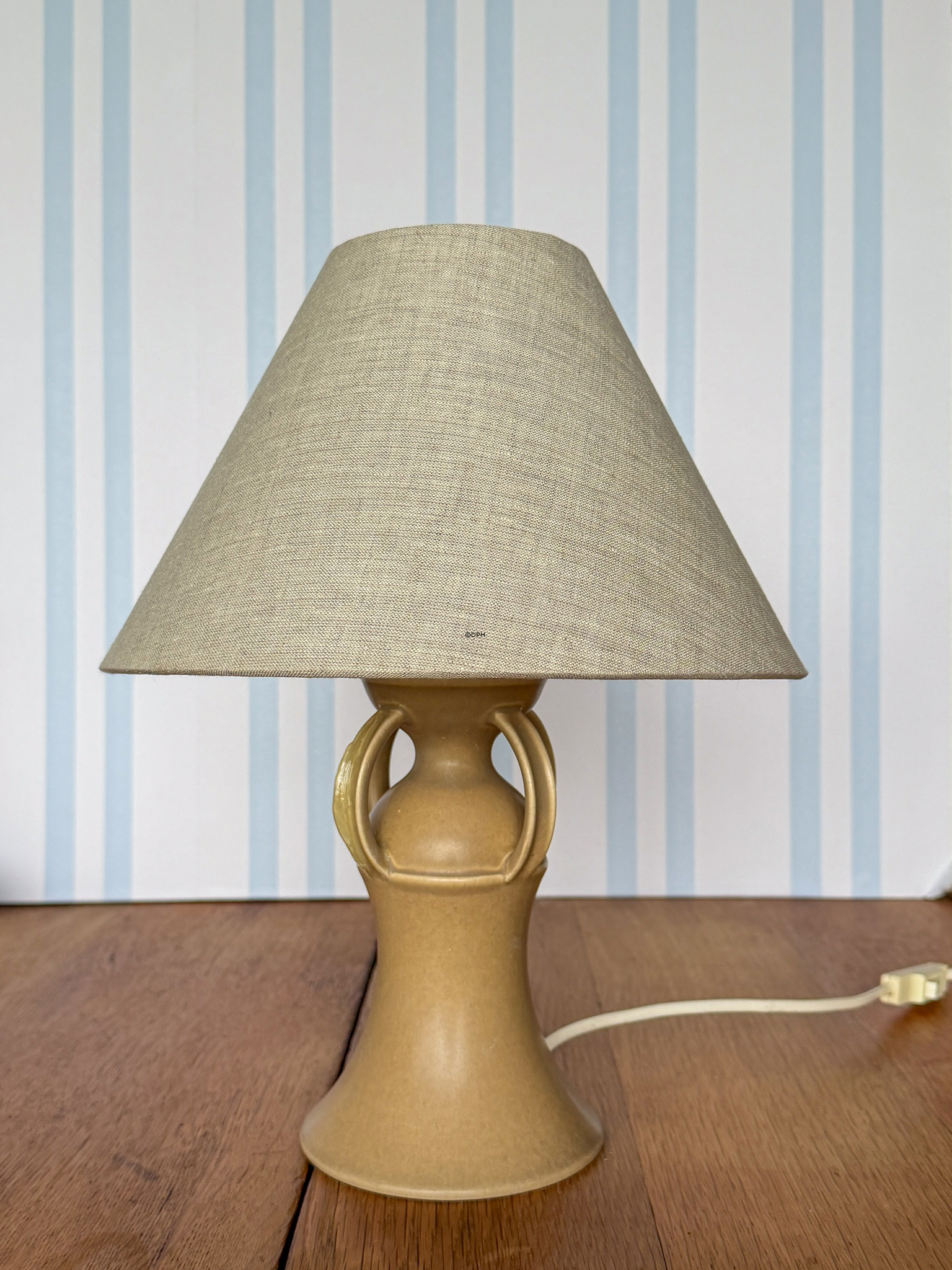 Rund lampeskærm lav model 13 cm, beige chintz stof