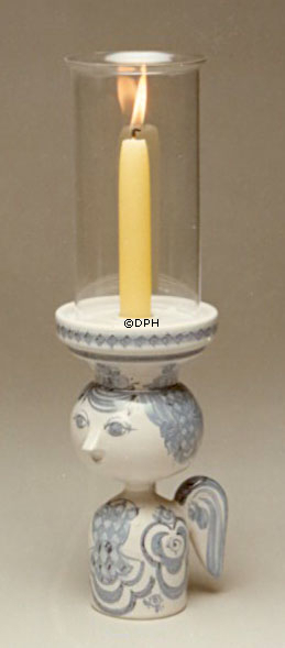 Wiinblad lysengel,hånddekoreret, blå/hvid