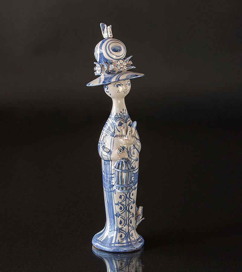 Wiinblad årstidsfigur, forår, håndmalet, blå/hvid, højde 30 cm