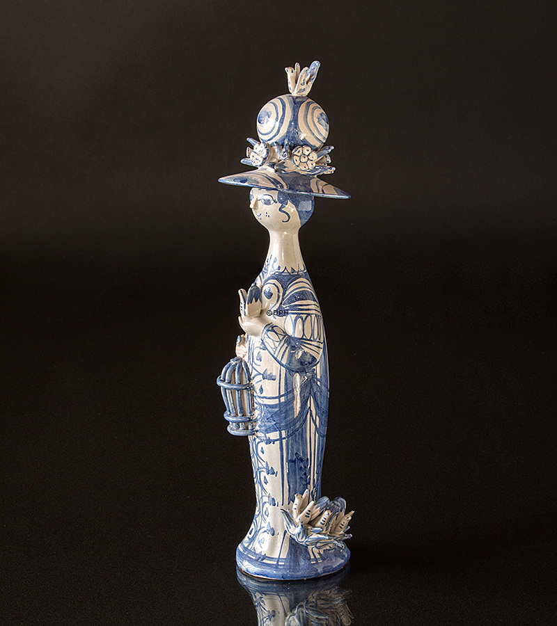 Wiinblad årstidsfigur, forår, håndmalet, blå/hvid, højde 30 cm